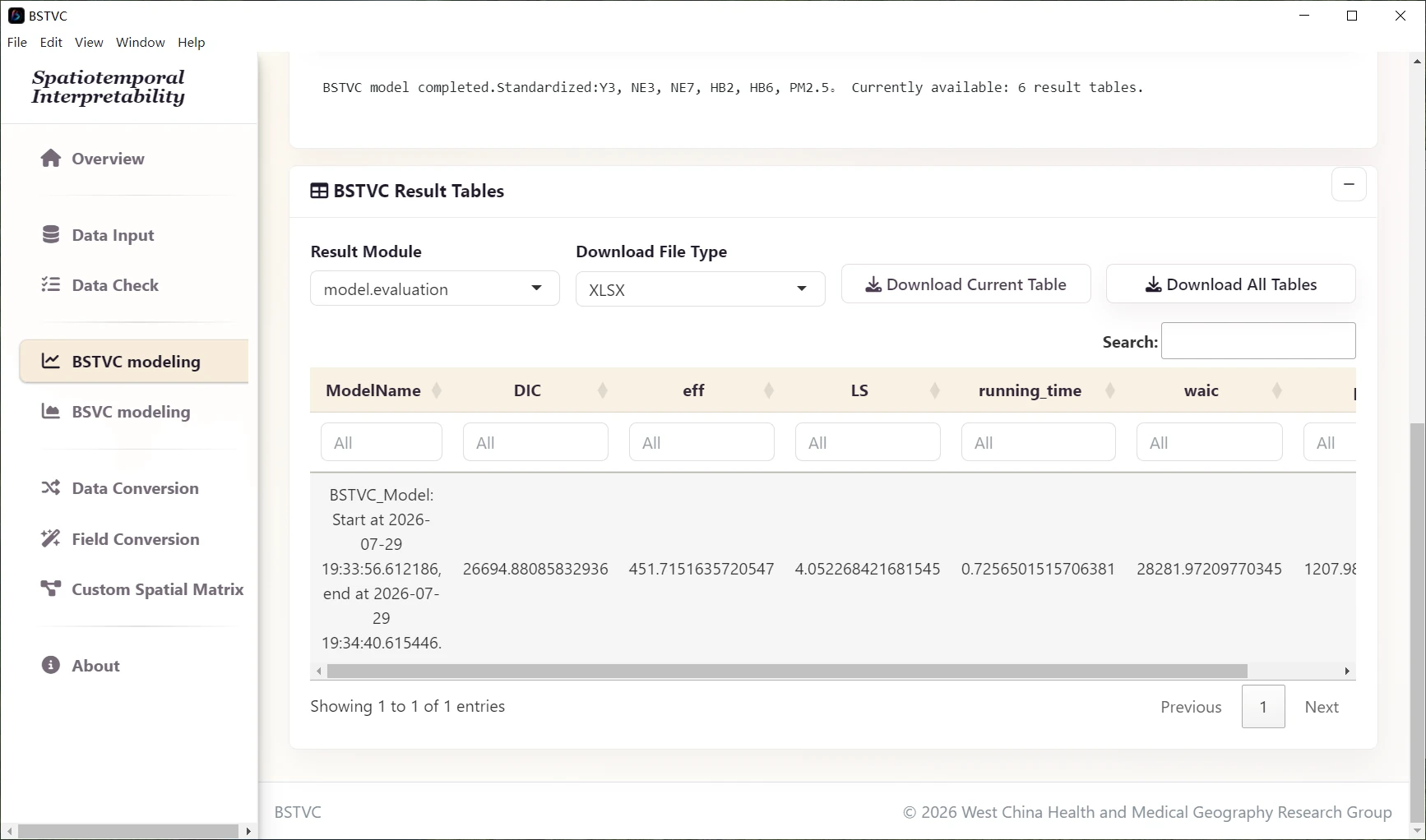 Continuous case: completed model results and workbook download controls.