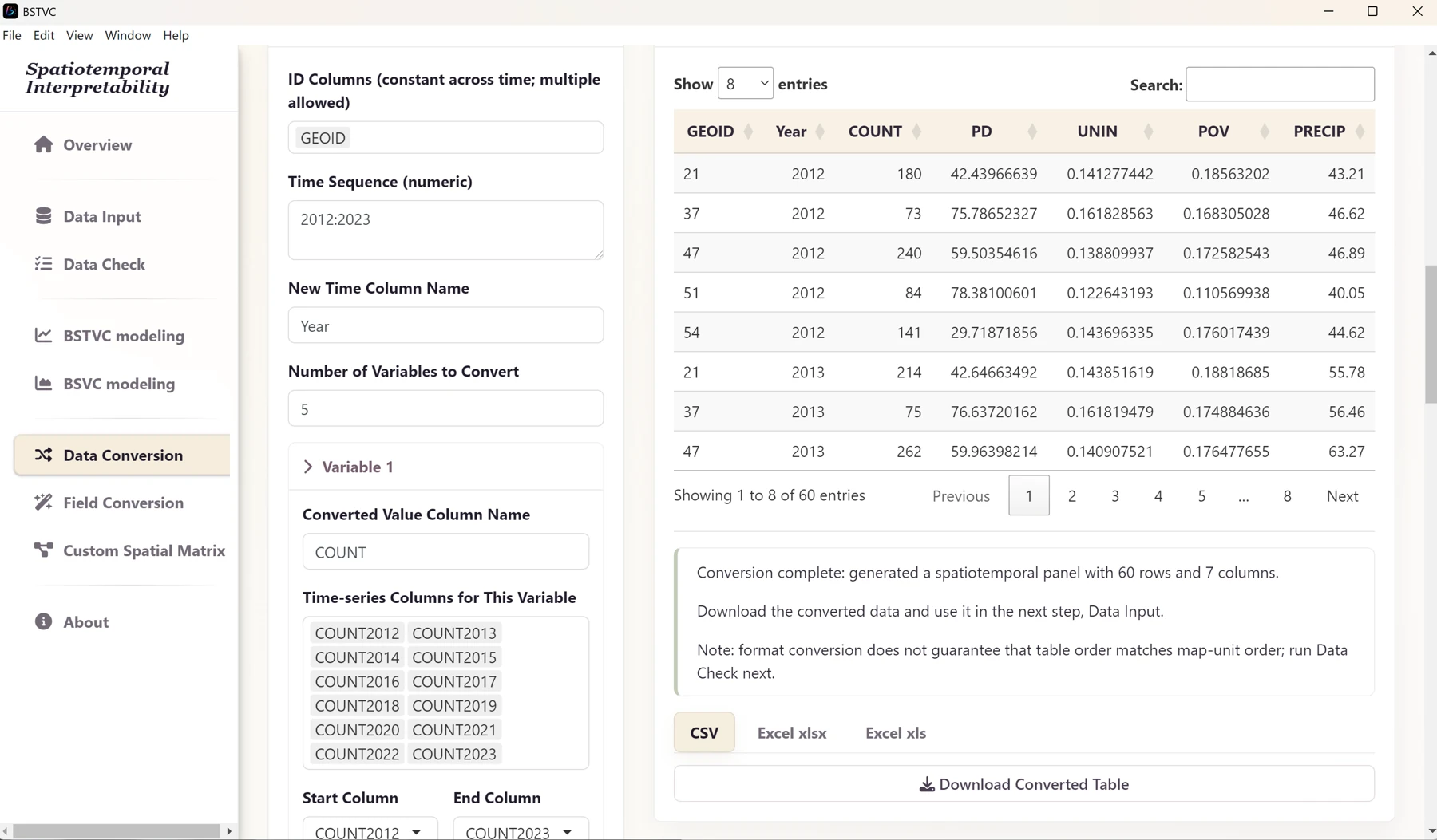Count case: converted panel preview and download controls.